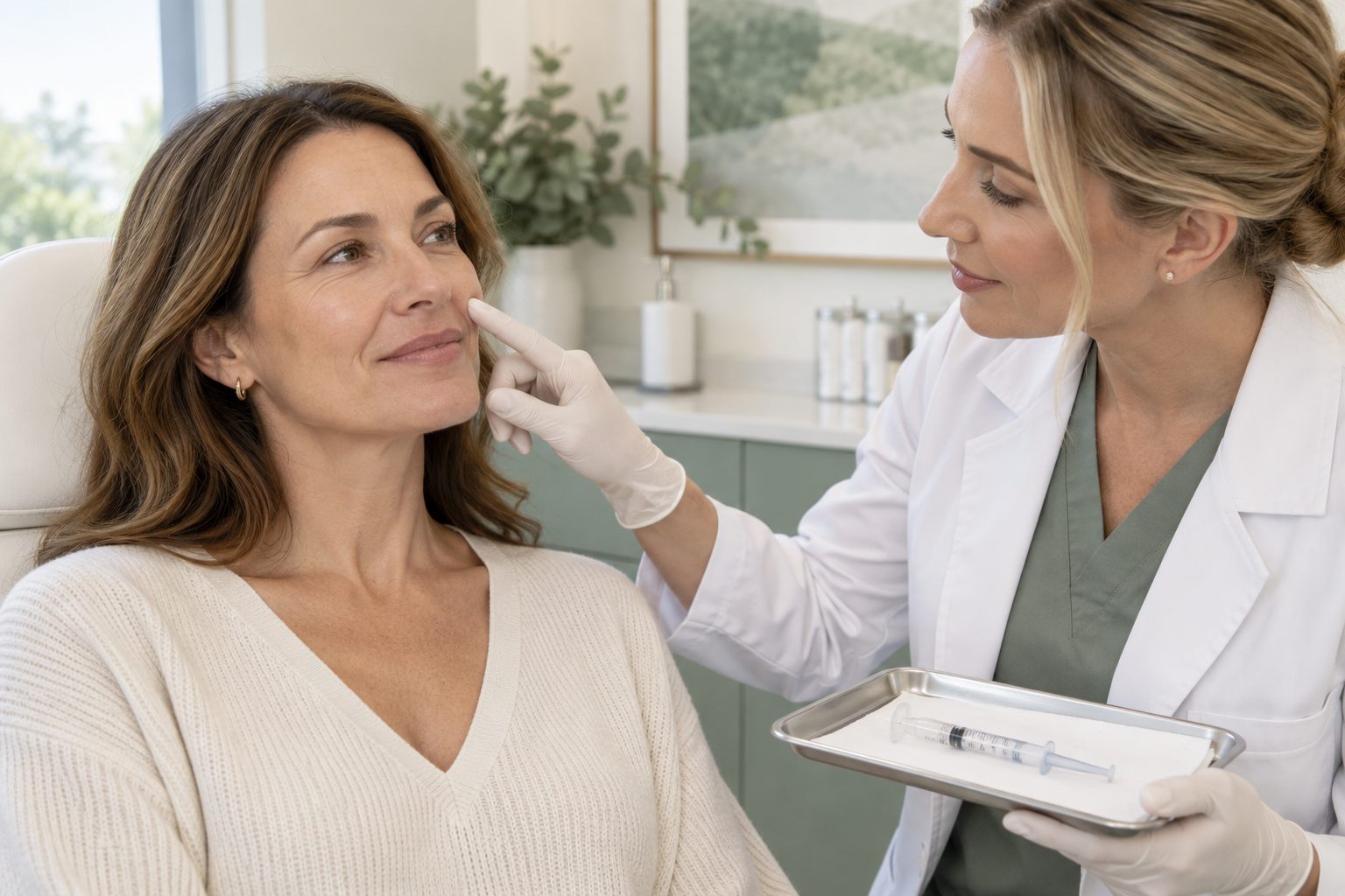 Illustrative image of a dermal filler consultation about facial folds